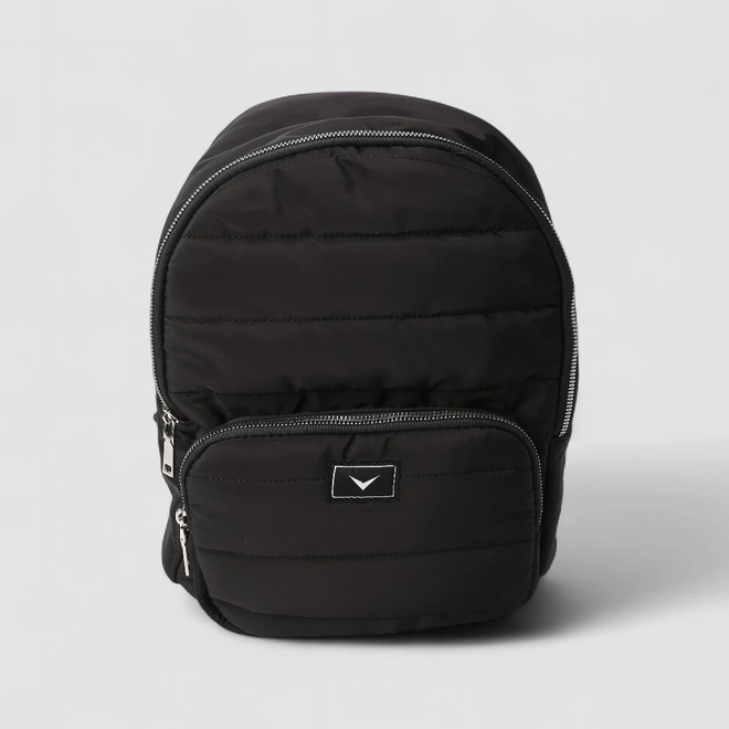 Mochila Feminina Vertus Média Puffer Bolso Frontal Preta