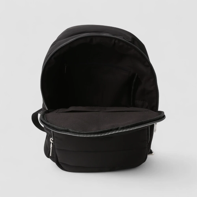Mochila Feminina Vertus Média Puffer Bolso Frontal Preta