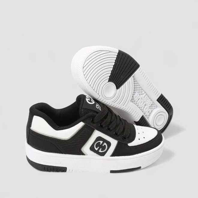 Tênis Casual Infantil Ollie Originals Nobuck Mesh Preto & Branco
