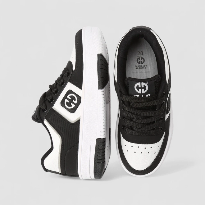 Tênis Casual Infantil Ollie Originals Nobuck Mesh Preto & Branco