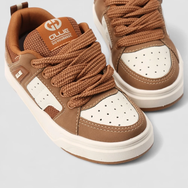 Tênis Casual Infantil Ollie Originals Recortes Branco & Marrom