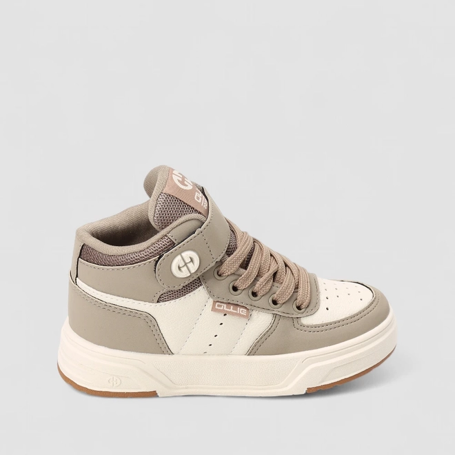 Tênis Casual Infantil Ollie Originals Cano Médio Nobuck Bege & Branco