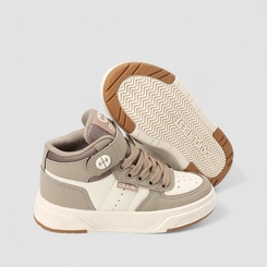Tênis Casual Infantil Ollie Originals Cano Médio Nobuck Bege & Branco