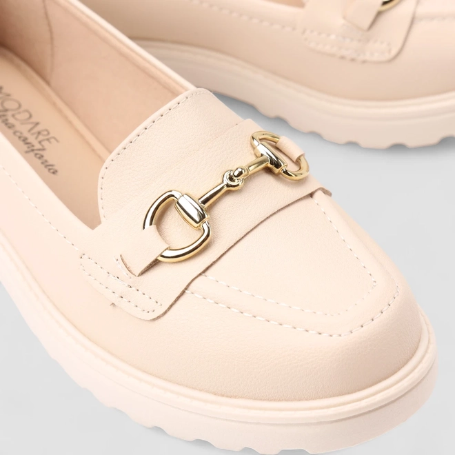 Mocassim Loafer Feminino Modare Tratorado Detalhe Fivela Off White