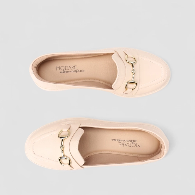 Mocassim Loafer Feminino Modare Tratorado Detalhe Fivela Off White