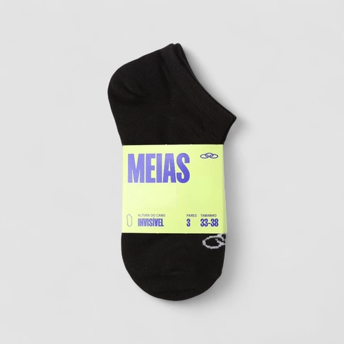 Meia Olympikus Invisível Kit 3 pares 33-38 Preta