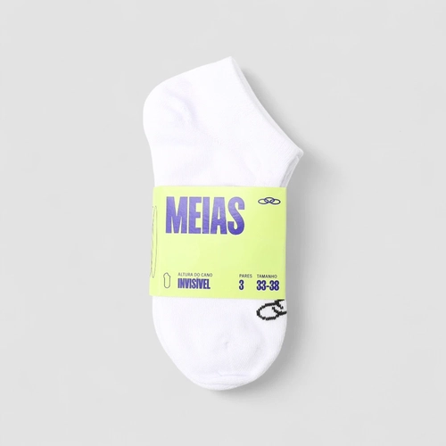 Meia Olympikus Invisível Kit 3 pares 33-38 Branca