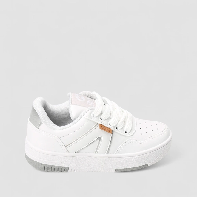 Tênis Casual Infantil Ollie Originals Recorte Detalhe Metalizado Branco