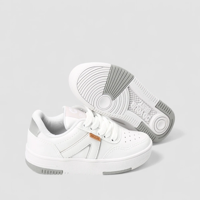 Tênis Casual Infantil Ollie Originals Recorte Detalhe Metalizado Branco