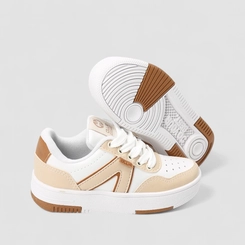 Tênis Casual Infantil Ollie Originals Recorte Branco & Bege