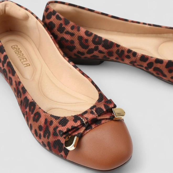 Sapatilha Feminina Gabriela Animal Print Laço Onça Multicolor