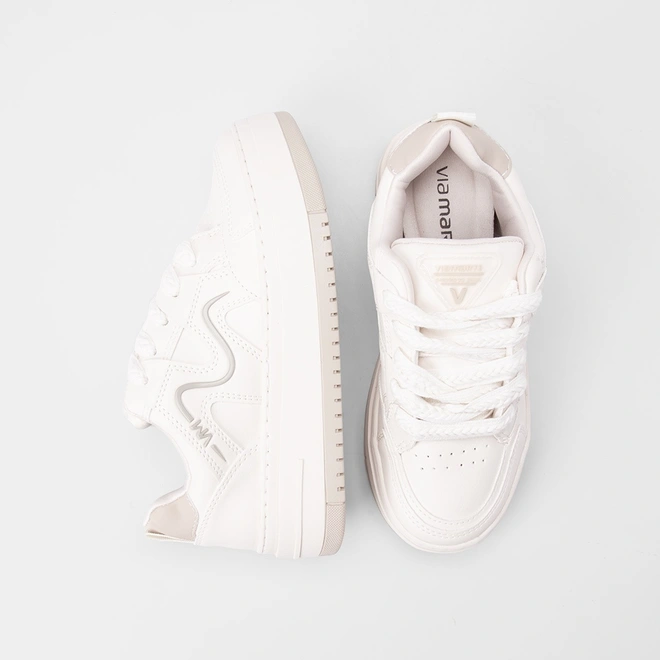 Tênis Casual Feminino Via Marte Detalhe Trançado Marfim