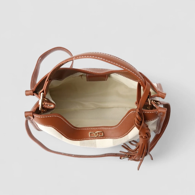 Bolsa Satchel Gabriela Média Listrada Tassel Marrom