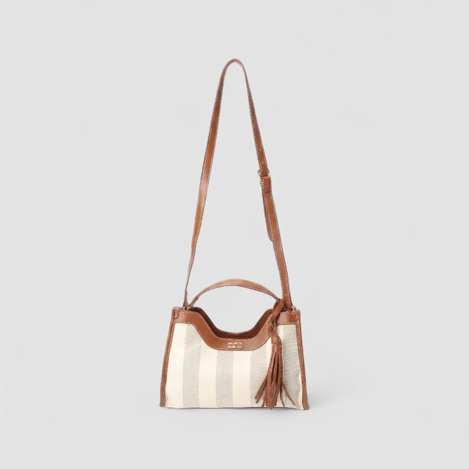 Bolsa Satchel Gabriela Média Listrada Tassel Marrom