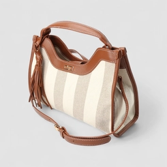 Bolsa Satchel Gabriela Média Listrada Tassel Marrom