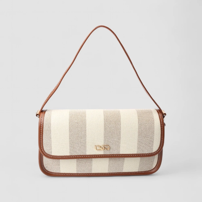 Bolsa de Ombro Gabriela Média Listrada Bege & Marrom