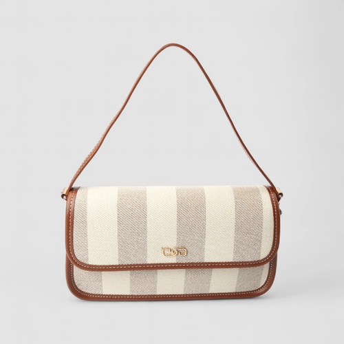 Bolsa de Ombro Gabriela Média Listrada Bege & Marrom