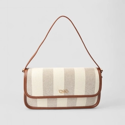 Bolsa de Ombro Gabriela Média Listrada Bege & Marrom
