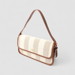 Bolsa de Ombro Gabriela Média Listrada Bege & Marrom