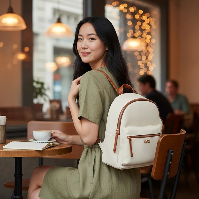Mochila Feminina Gabriela Detalhes Marrons Off White