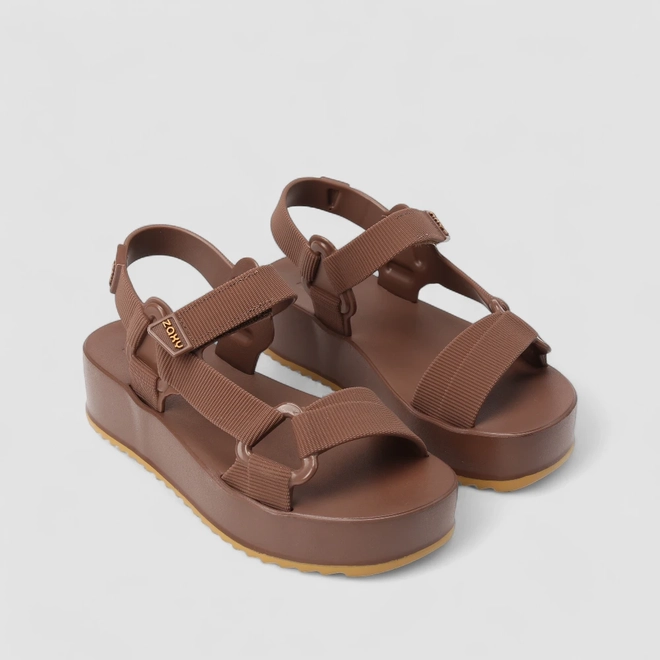 Sandália Feminina Zaxy Flatform Tira Contato Marrom