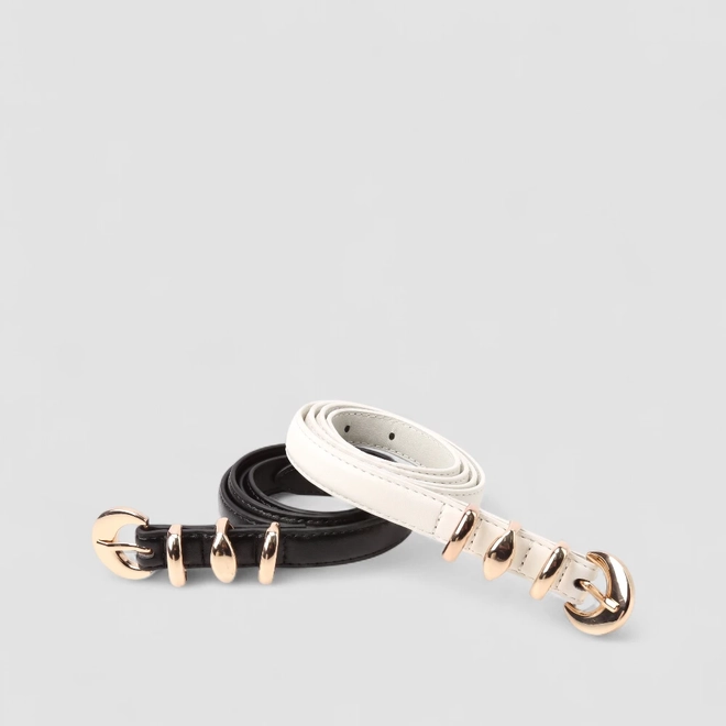 Kit Dois Cintos Feminino Gabriela Preto E Branco