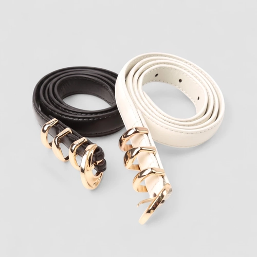 Kit Dois Cintos Feminino Gabriela Preto E Branco