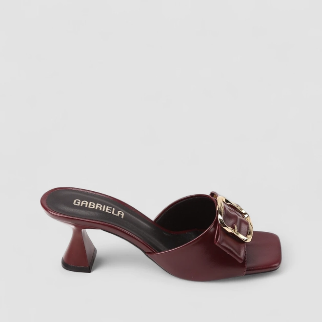 Tamanco Feminino Gabriela Fivela Dourada Vinho