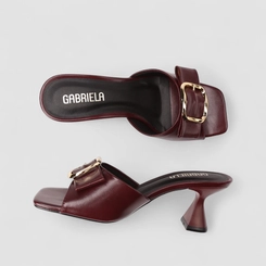 Tamanco Feminino Gabriela Fivela Dourada Vinho