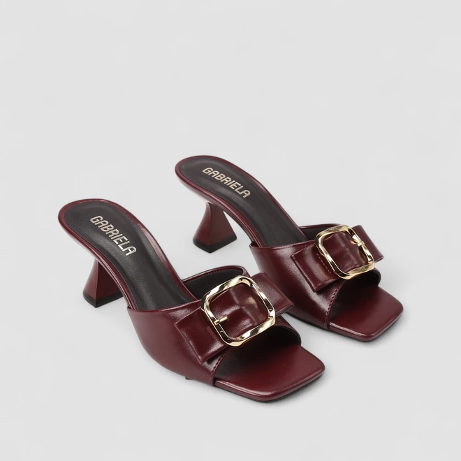 Tamanco Feminino Gabriela Fivela Dourada Vinho