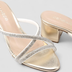 Tamanco Feminino Penélope Metalizado Tiras Strass Ouro & Prata