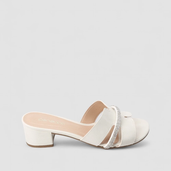Tamanco Feminino Penélope Tira Vazada Strass Off White