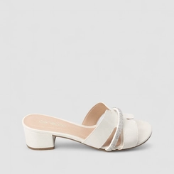 Tamanco Feminino Penélope Tira Vazada Strass Off White