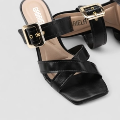 Tamanco Feminino Gabriela Salto Flare Tiras Cruzadas Fivela Preto