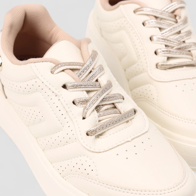 Tênis Casual Feminino Kolosh Cadarços Brilhantes Off White