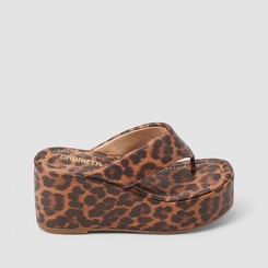 Tamanco Feminino Gabriela Tira de Dedo Puffer Animal Print Onça Multicolor