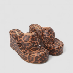 Tamanco Feminino Gabriela Tira de Dedo Puffer Animal Print Onça Multicolor