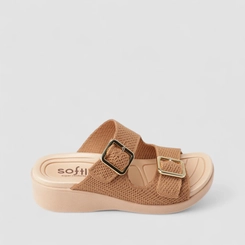 Tamanco Papete Feminino Softli Knit Fivela Dourada Caramelo