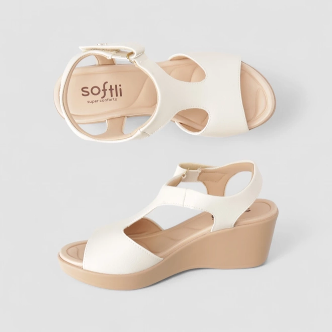 Sandália Feminina Softli Plataforma Tira Contato Off White
