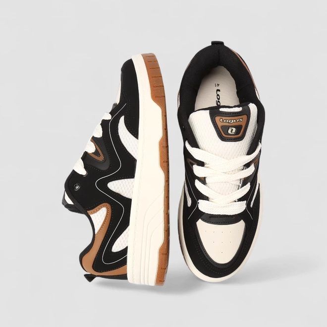 Tênis Casual Masculino Logus Original Mesh Detalhe Recortes Preto