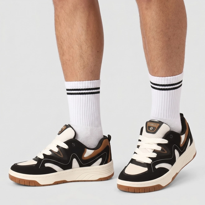 Tênis Casual Masculino Logus Original Mesh Detalhe Recortes Preto