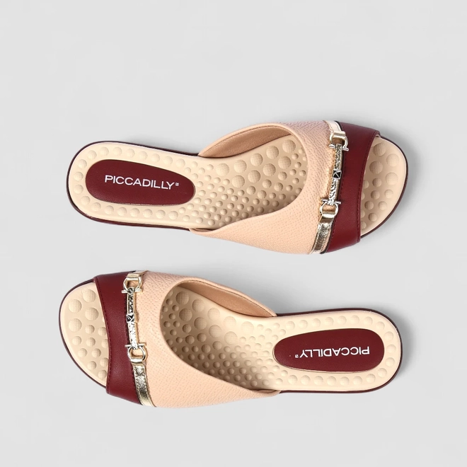 Tamanco Feminino Piccadilly Detalhe Dourado Vinho
