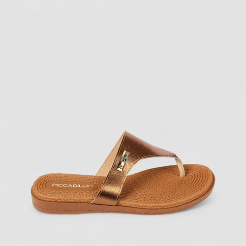 Rasteira Feminina Piccadilly Detalhe Metálico Bronze