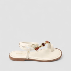 Sandália Rasteira Feminina Gabriela Detalhe Pedraria Off White
