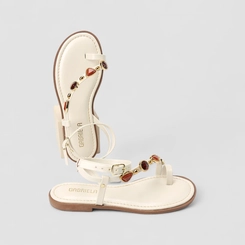 Sandália Rasteira Feminina Gabriela Detalhe Pedraria Off White