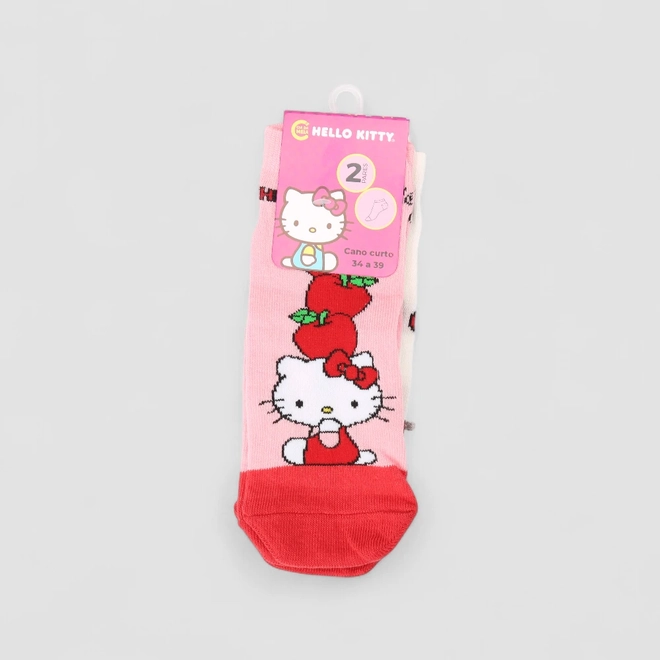 Kit Meia Infantil STZ Cano Curto Hello Kitty 2 Pares 34-39 Multicolor
