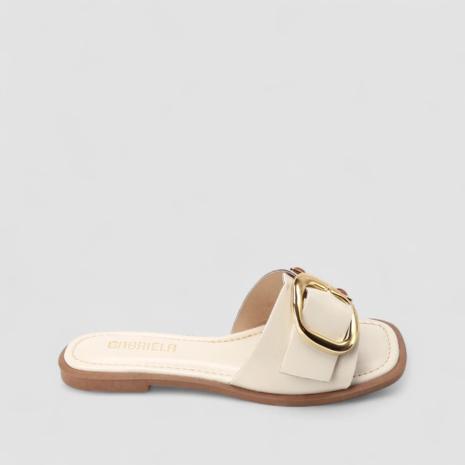 Rasteira Feminina Gabriela Detalhe Fivela & Pedraria Off White