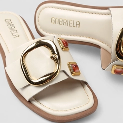 Rasteira Feminina Gabriela Detalhe Fivela & Pedraria Off White