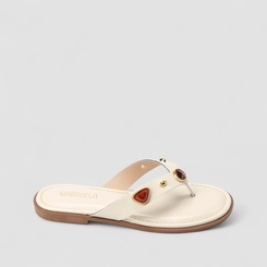 Rasteira Feminina Gabriela Detalhe Pedraria Off-White