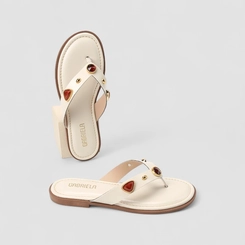 Rasteira Feminina Gabriela Detalhe Pedraria Off-White